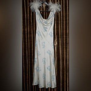 16Arlington White Adwa Floral-crystal And Feather-trim Satin Dress